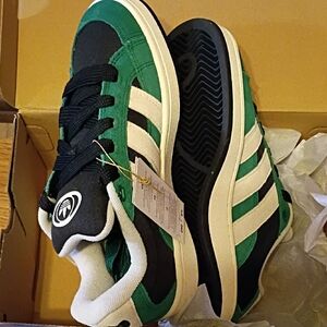 NWT.  Adidas Black and Green Campus Sneakers